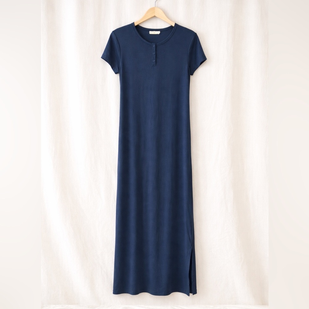 Barefoot Dreams Malibu Collection Bamboo Blend Navy Blue Ribbed T-Shirt Maxi
